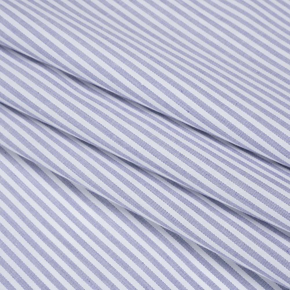 Cotton Basketweave Shirting - Blue and White Candy Stripes - Deadstock