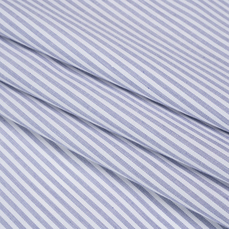 Cotton Basketweave Shirting - Blue and White Candy Stripes - Deadstock