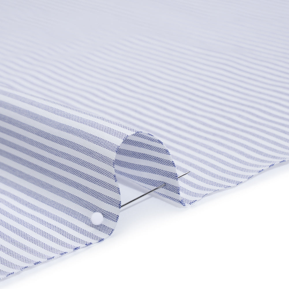 Cotton Basketweave Shirting - Blue and White Candy Stripes - Deadstock
