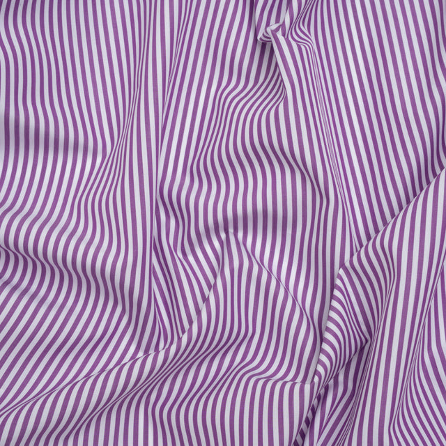Cotton Shirting - Grape and White Candy Stripes - Deadstock