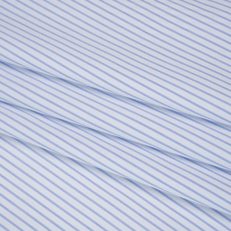 Tiny Herringbone Cotton Twill Shirting - Light Blue and White Stripes - Deadstock