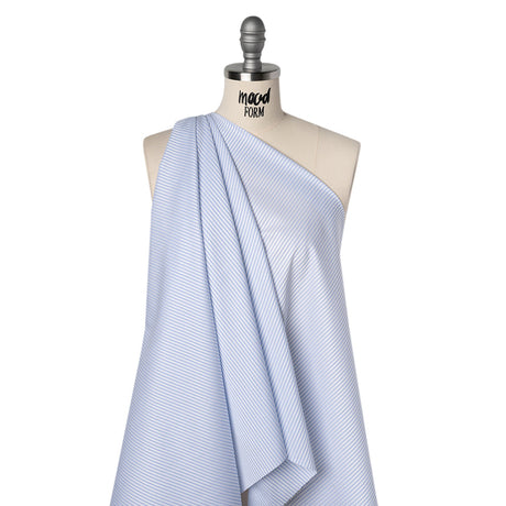 Tiny Herringbone Cotton Twill Shirting - Light Blue and White Stripes - Deadstock