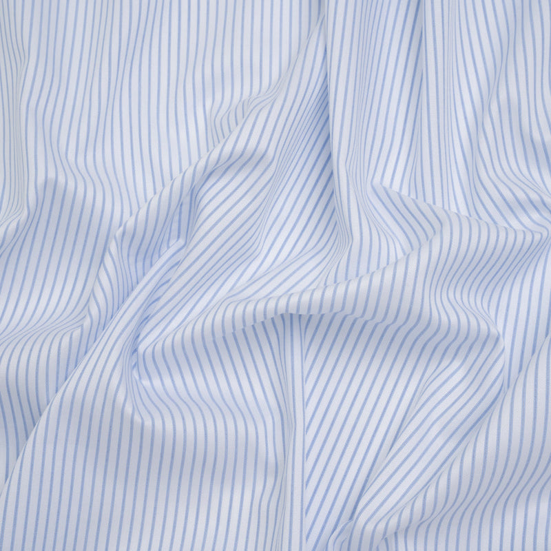 Tiny Herringbone Cotton Twill Shirting - Light Blue and White Stripes - Deadstock