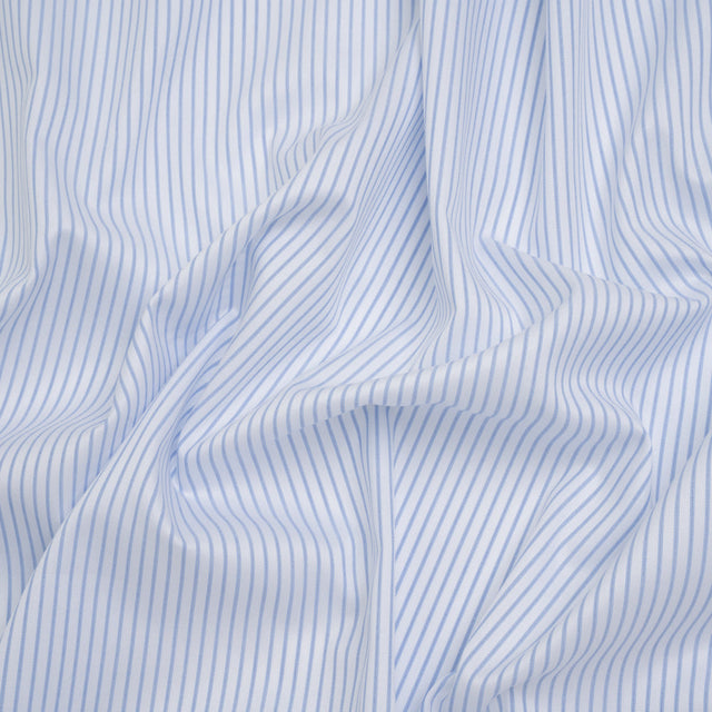 Tiny Herringbone Cotton Twill Shirting - Light Blue and White Stripes - Deadstock