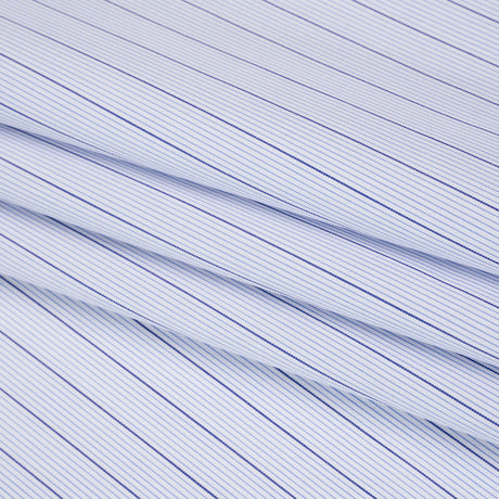 Cotton Shirting - Sky Blue, Navy and White Stripes - Deadstock