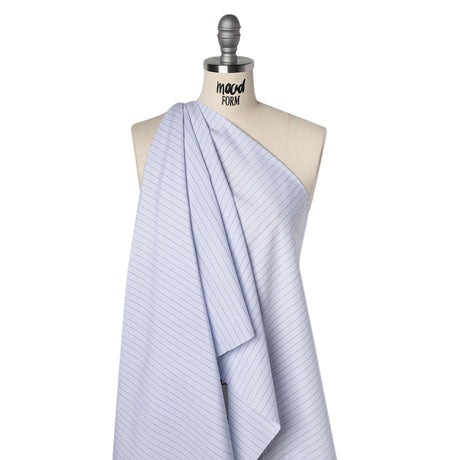 Cotton Shirting - Sky Blue, Navy and White Stripes - Deadstock