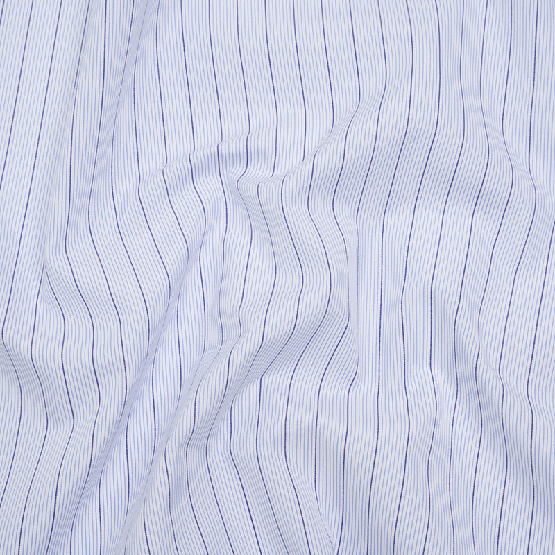 Cotton Shirting - Sky Blue, Navy and White Stripes - Deadstock