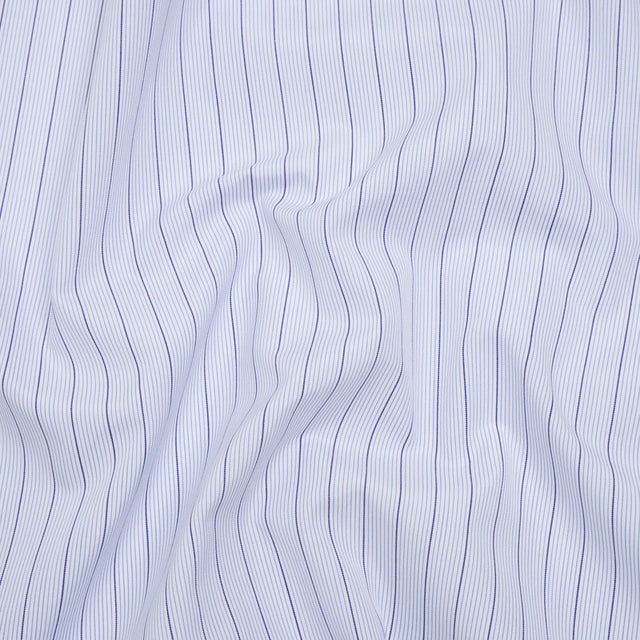 Cotton Shirting - Sky Blue, Navy and White Stripes - Deadstock