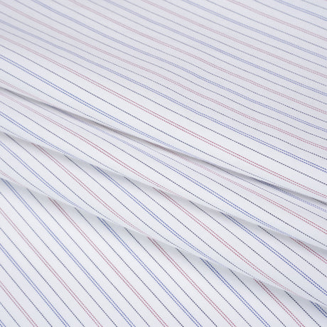 Cotton Herringbone Twill Shirting - White, Blue and Red Pinstripes - Deadstock