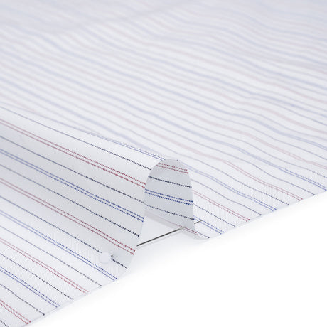 Cotton Herringbone Twill Shirting - White, Blue and Red Pinstripes - Deadstock