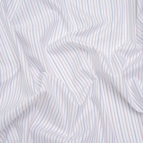 Cotton Herringbone Twill Shirting - White, Blue and Red Pinstripes - Deadstock