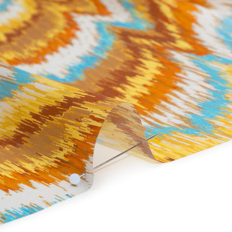 Silk Charmeuse Print 16MM, Made in Italy - Orange, Yellow and Turquoise Ikat Marbled Waves