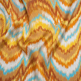 Silk Charmeuse Print 16MM, Made in Italy - Orange, Yellow and Turquoise Ikat Marbled Waves