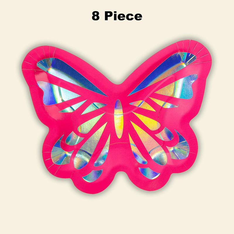 8 Count Iridescent Butterfly Paper Dinner Plates for Birthday Tea Party Decorations 9"