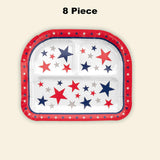 8 Count Patriotic Party Star Paper Dinner Plates with Compartments Red White Blue 8x9.5"