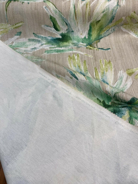Anza Valley Green Forest Cotton Fabric - Shades Of Green On Taupe Beige Background, Digital Print, 54" Width, 220 Gr/M2 (1 Yard)