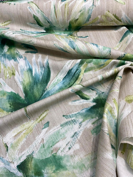 Anza Valley Green Forest Cotton Fabric - Shades Of Green On Taupe Beige Background, Digital Print, 54" Width, 220 Gr/M2 (1 Yard)