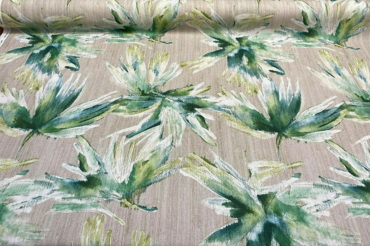 Anza Valley Green Forest Cotton Fabric - Shades Of Green On Taupe Beige Background, Digital Print, 54" Width, 220 Gr/M2 (1 Yard)