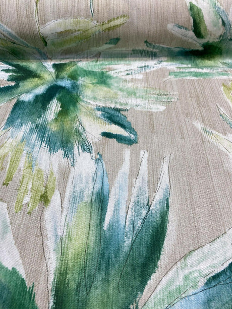 Anza Valley Green Forest Cotton Fabric - Shades Of Green On Taupe Beige Background, Digital Print, 54" Width, 220 Gr/M2 (1 Yard)