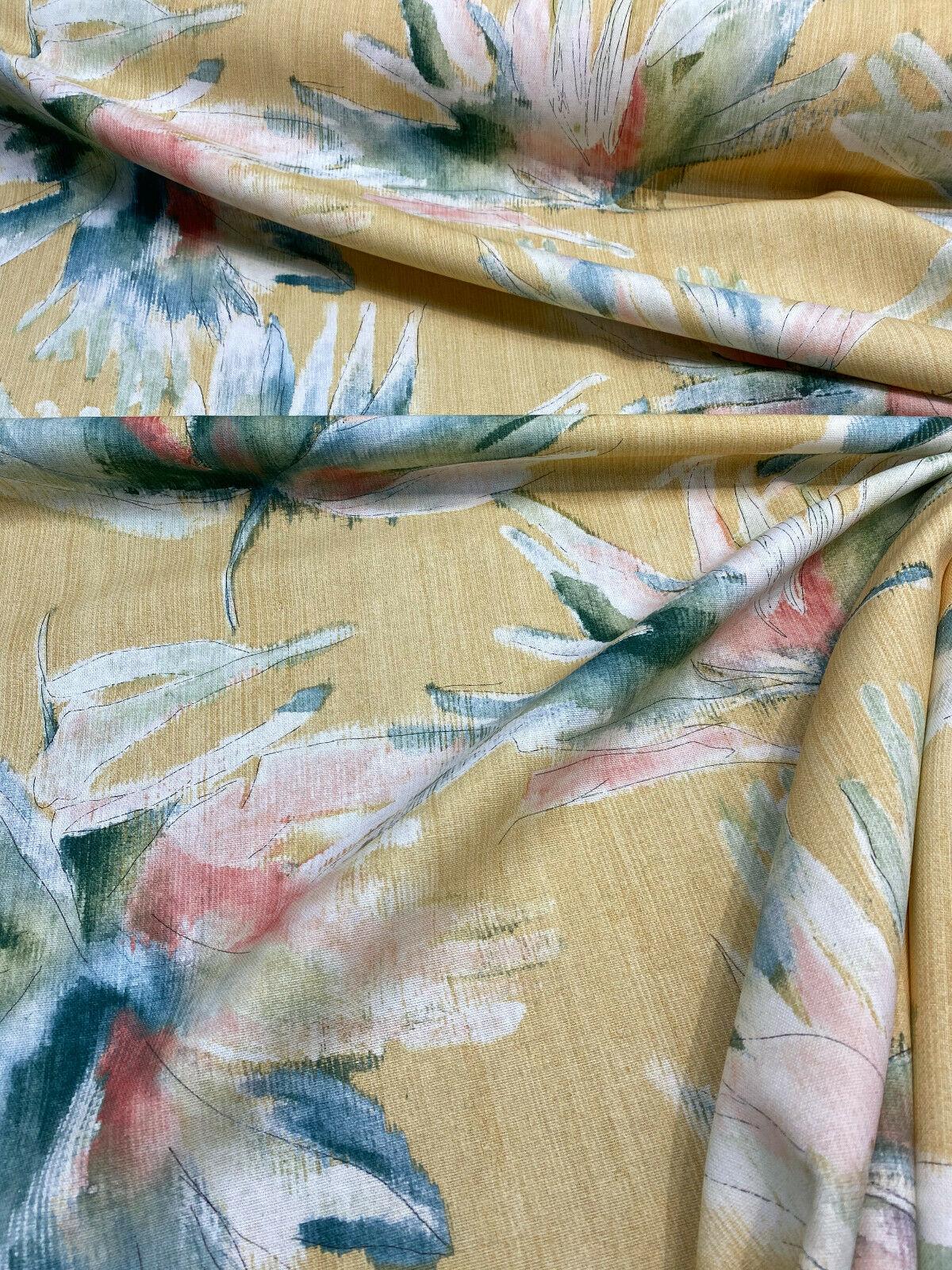Anza Valley Golden Forest Cotton Fabric - Digital Print, Shades Of Green With Hint Of Pink And Beige On Golden Yellow Background, 54" Width, 27" Horizontal Repeat, 24" Vertical Repeat (1 Yard)