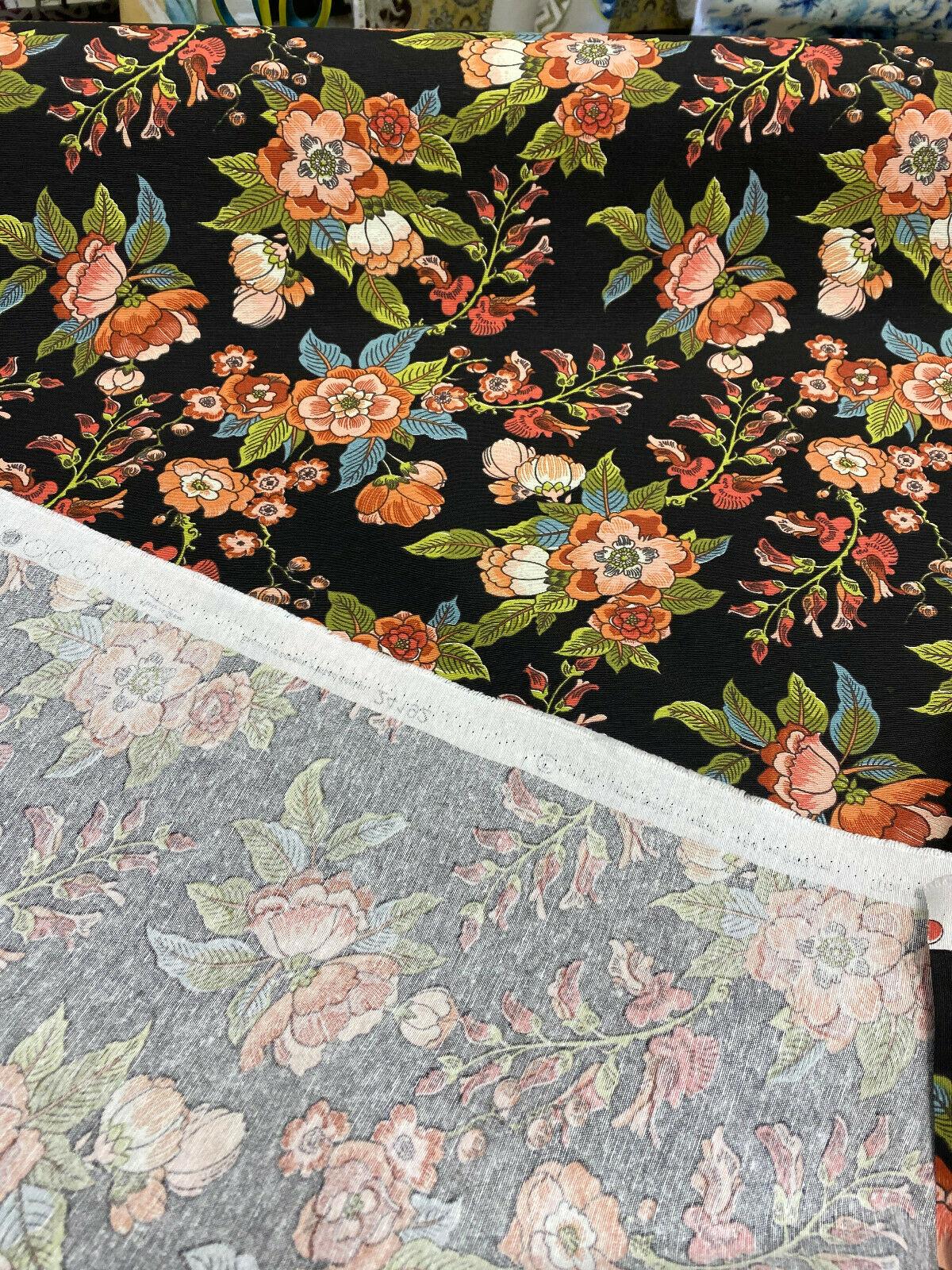 Jaimy Cotton Fabric - Black Jungle Flowers, 54" Width, 220 Gr/M2 (1 Yard)