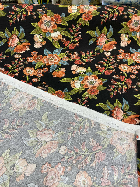 Jaimy Cotton Fabric - Black Jungle Flowers, 54" Width, 220 Gr/M2 (1 Yard)