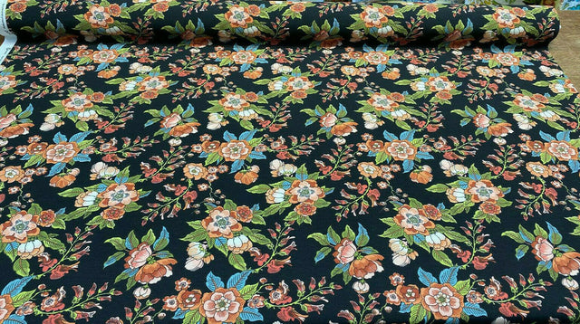 Jaimy Cotton Fabric - Black Jungle Flowers, 54" Width, 220 Gr/M2 (1 Yard)
