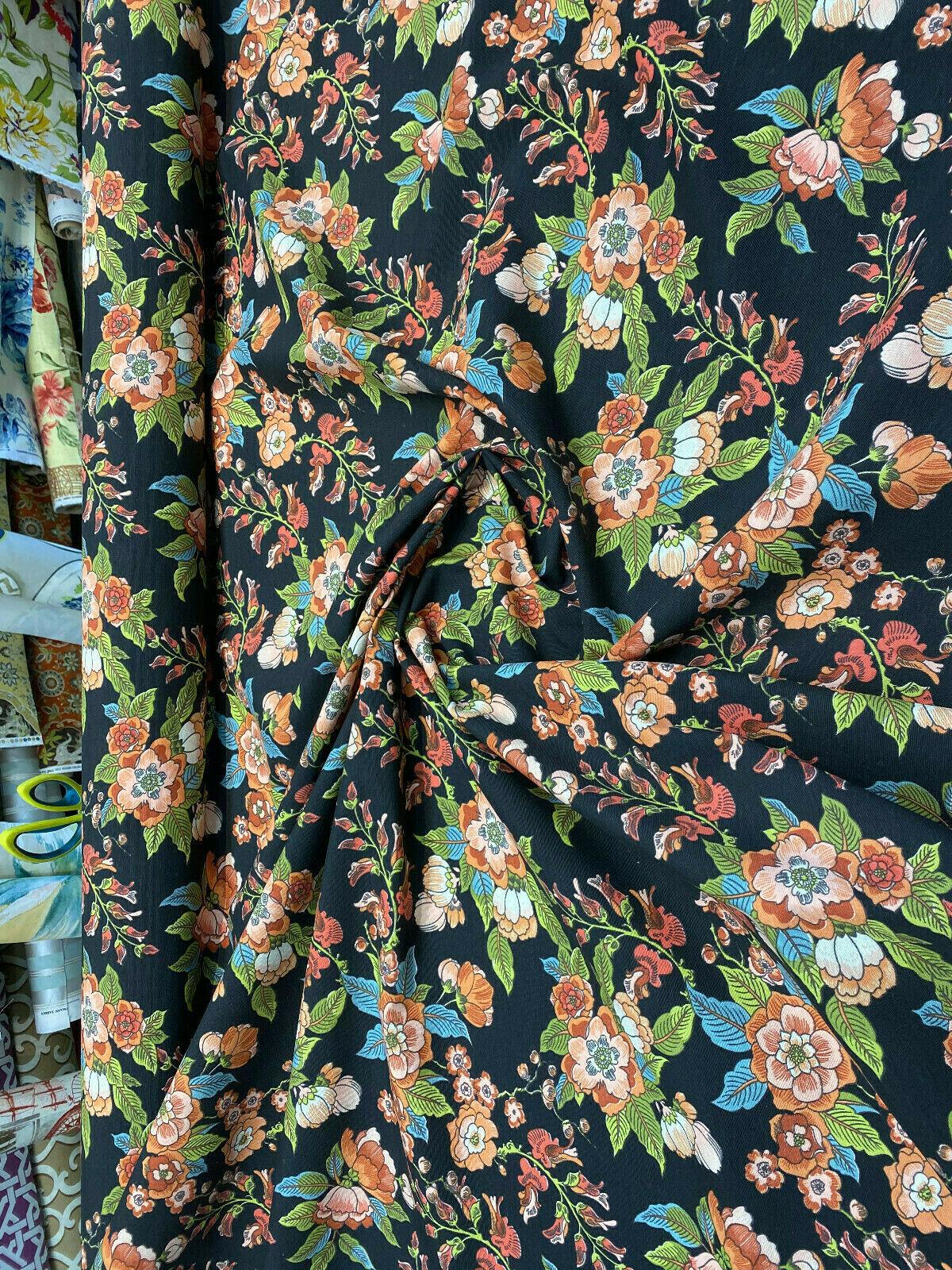 Jaimy Cotton Fabric - Black Jungle Flowers, 54" Width, 220 Gr/M2 (1 Yard)