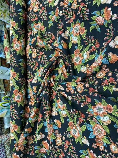 Jaimy Cotton Fabric - Black Jungle Flowers, 54" Width, 220 Gr/M2 (1 Yard)