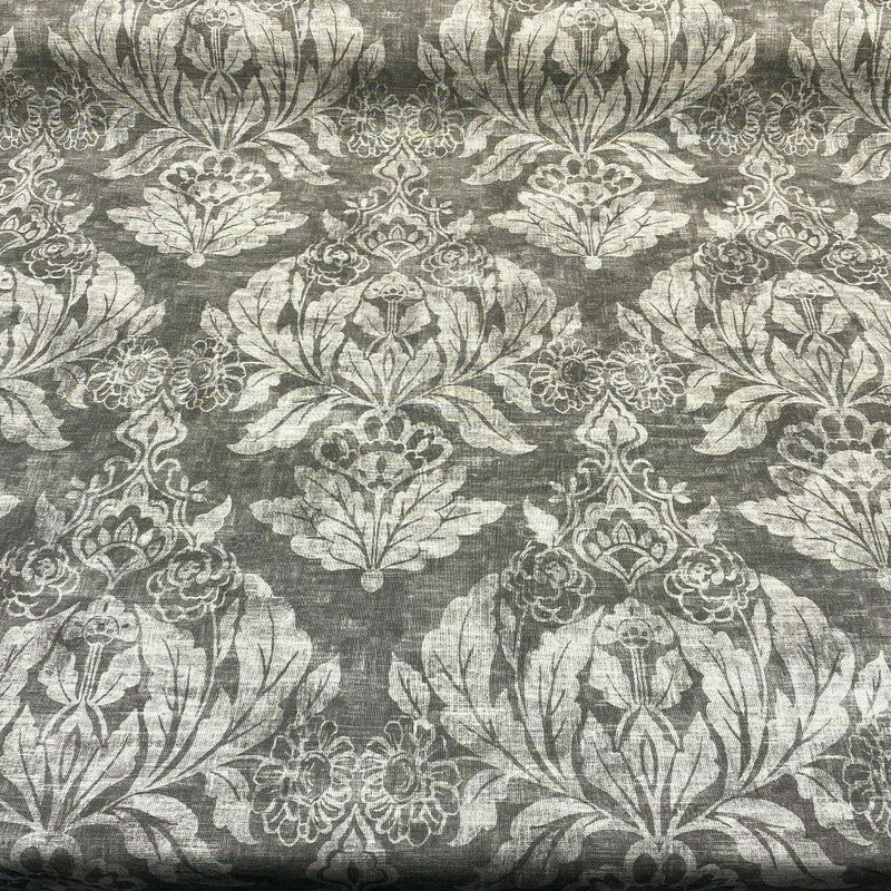 Classic Elegant Damask Cotton Fabric - Gray White Damask, 56" Width (1 Yard)