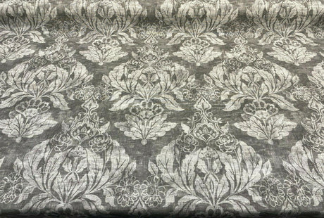 Classic Elegant Damask Cotton Fabric - Gray White Damask, 56" Width (1 Yard)