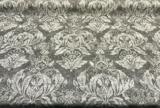 Classic Elegant Damask Cotton Fabric - Gray White Damask, 56" Width (1 Yard)
