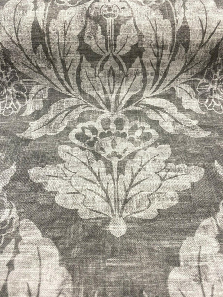 Classic Elegant Damask Cotton Fabric - Gray White Damask, 56" Width (1 Yard)