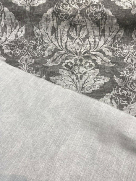 Classic Elegant Damask Cotton Fabric - Gray White Damask, 56" Width (1 Yard)