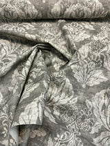 Classic Elegant Damask Cotton Fabric - Gray White Damask, 56" Width (1 Yard)