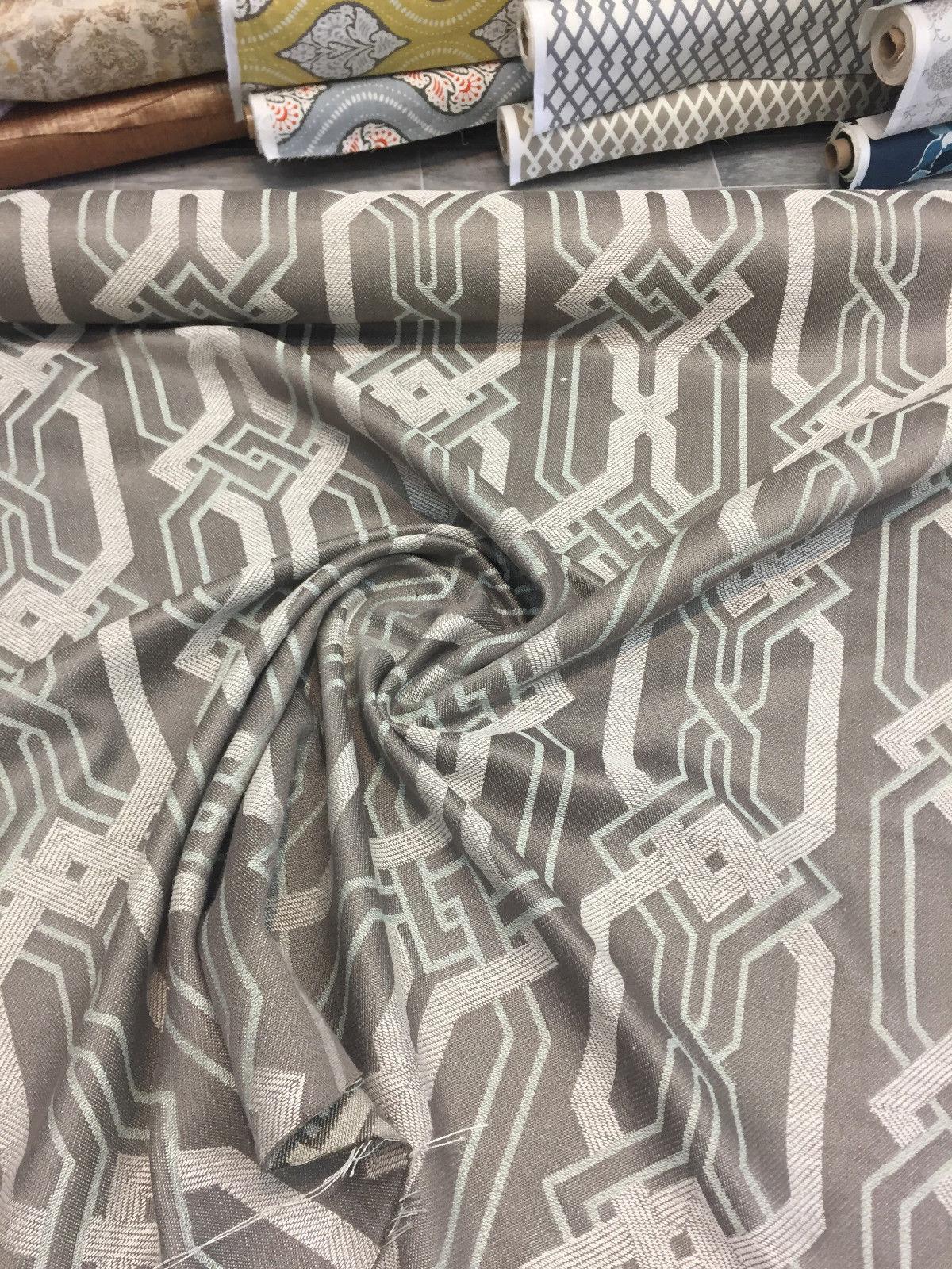 P Kaufmann Swanky Zen Linen Fabric - Geometric, Two Tone Gray With Light Blue, 57" Width (1 Yard)