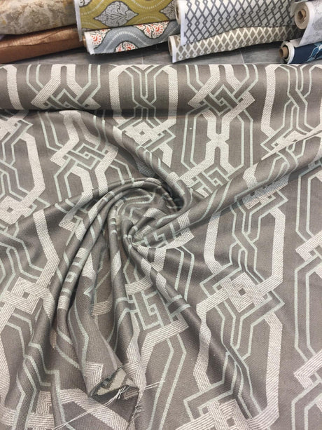 P Kaufmann Swanky Zen Linen Fabric - Geometric, Two Tone Gray With Light Blue, 57" Width (1 Yard)