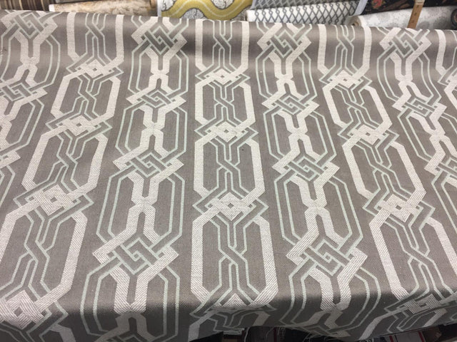 P Kaufmann Swanky Zen Linen Fabric - Geometric, Two Tone Gray With Light Blue, 57" Width (1 Yard)