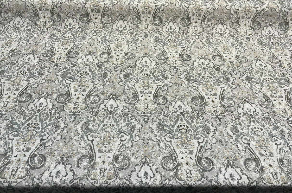 Mazely Damask Ancient Gray Cotton Fabric - Damask, Gray, 56" Width (1 Yard)