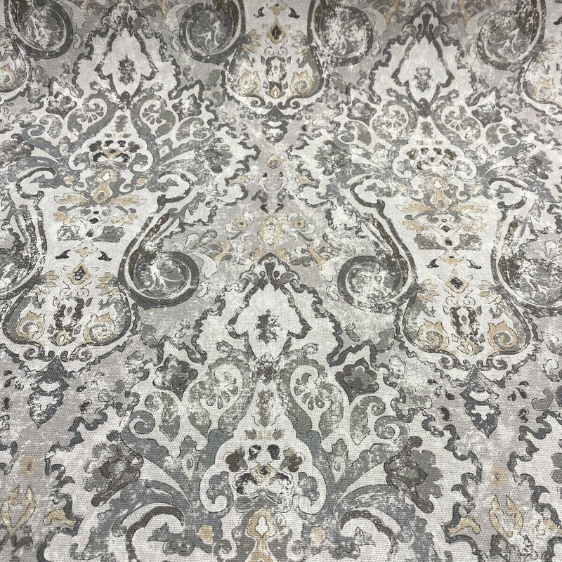 Mazely Damask Ancient Gray Cotton Fabric - Damask, Gray, 56" Width (1 Yard)
