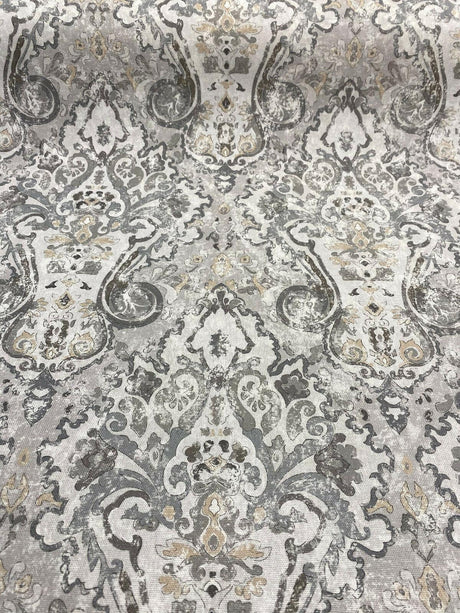 Mazely Damask Ancient Gray Cotton Fabric - Damask, Gray, 56" Width (1 Yard)