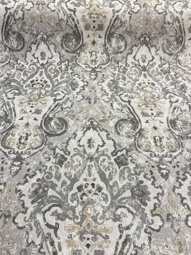 Mazely Damask Ancient Gray Cotton Fabric - Damask, Gray, 56" Width (1 Yard)