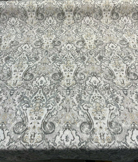 Mazely Damask Ancient Gray Cotton Fabric - Damask, Gray, 56" Width (1 Yard)