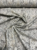 Mazely Damask Ancient Gray Cotton Fabric - Damask, Gray, 56" Width (1 Yard)