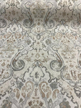 Mazely Damask Ancient Creamy Beige Cotton Fabric - Ancient Damask, Off White Cream Beige With Blue And Taupe, 56" Width (1 Yard)