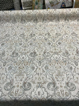 Mazely Damask Ancient Creamy Beige Cotton Fabric - Ancient Damask, Off White Cream Beige With Blue And Taupe, 56" Width (1 Yard)
