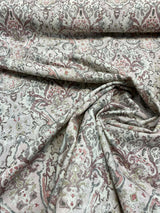 Mazely Damask Ancient Pinkish Cotton Fabric - Digital Print, Off White Cream Light Pink Purple Shade, Gray, 56" Width (1 Yard)