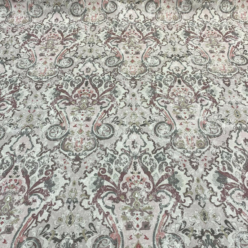 Mazely Damask Ancient Pinkish Cotton Fabric - Digital Print, Off White Cream Light Pink Purple Shade, Gray, 56" Width (1 Yard)