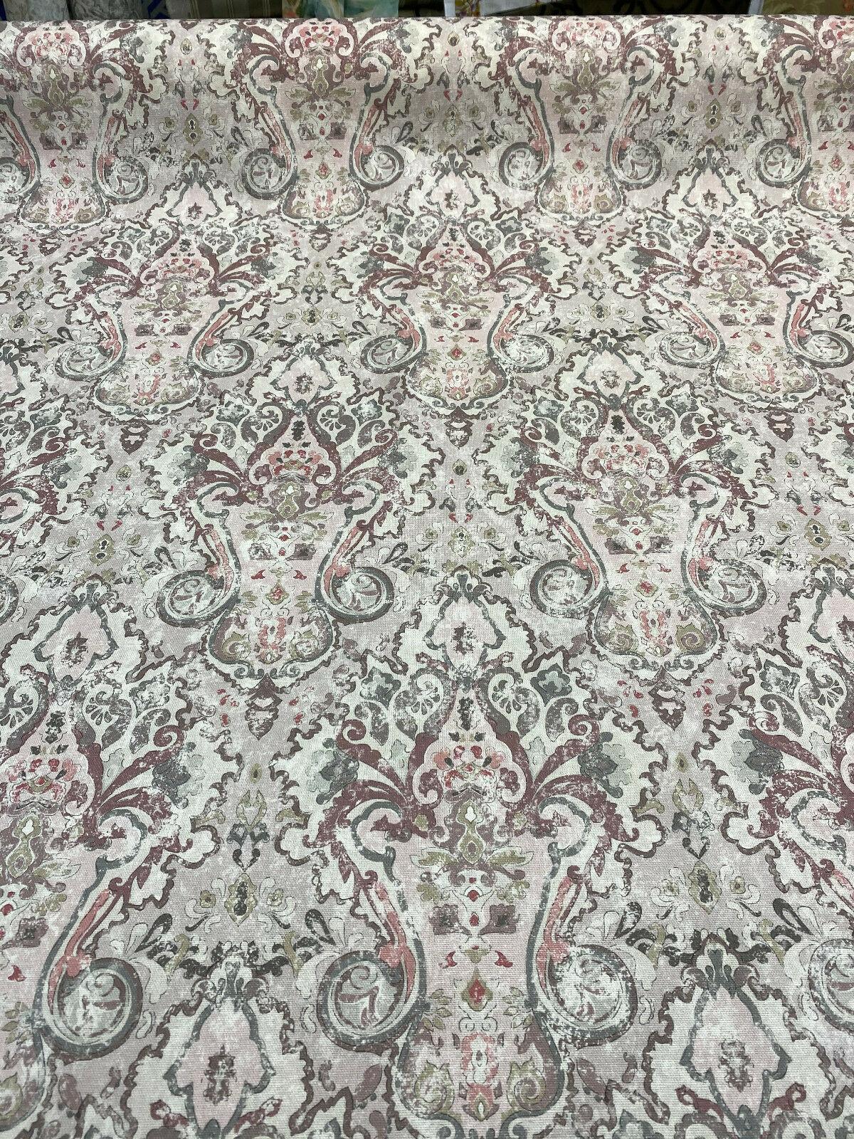 Mazely Damask Ancient Pinkish Cotton Fabric - Digital Print, Off White Cream Light Pink Purple Shade, Gray, 56" Width (1 Yard)