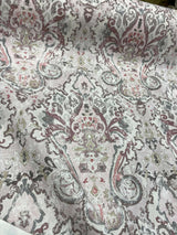 Mazely Damask Ancient Pinkish Cotton Fabric - Digital Print, Off White Cream Light Pink Purple Shade, Gray, 56" Width (1 Yard)